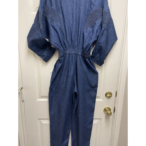 Saint Germain Jean Jumpsuit With Intricate Yoke Smocking, Zip Size M - Picture 6 of 9